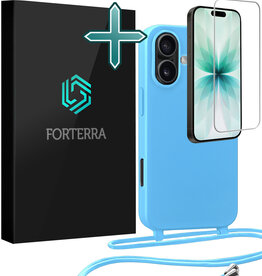 Forterra Forterra iPhone 17 Hoesje met Koord Met Screenprotector - Lichtblauw