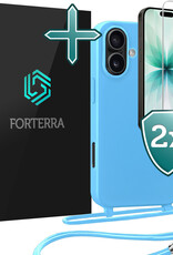 Forterra Forterra iPhone 17 Hoesje met Koord Met 2x Screenprotector - Lichtblauw
