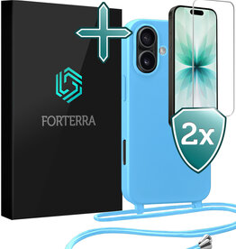 Forterra Forterra iPhone 17 Hoesje met Koord Met 2x Screenprotector - Lichtblauw