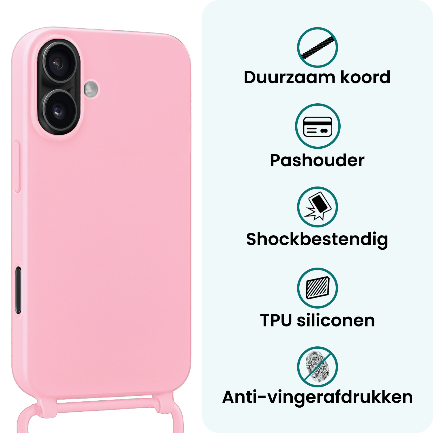 Forterra Forterra iPhone 17 Hoesje met Koord - Lichtroze