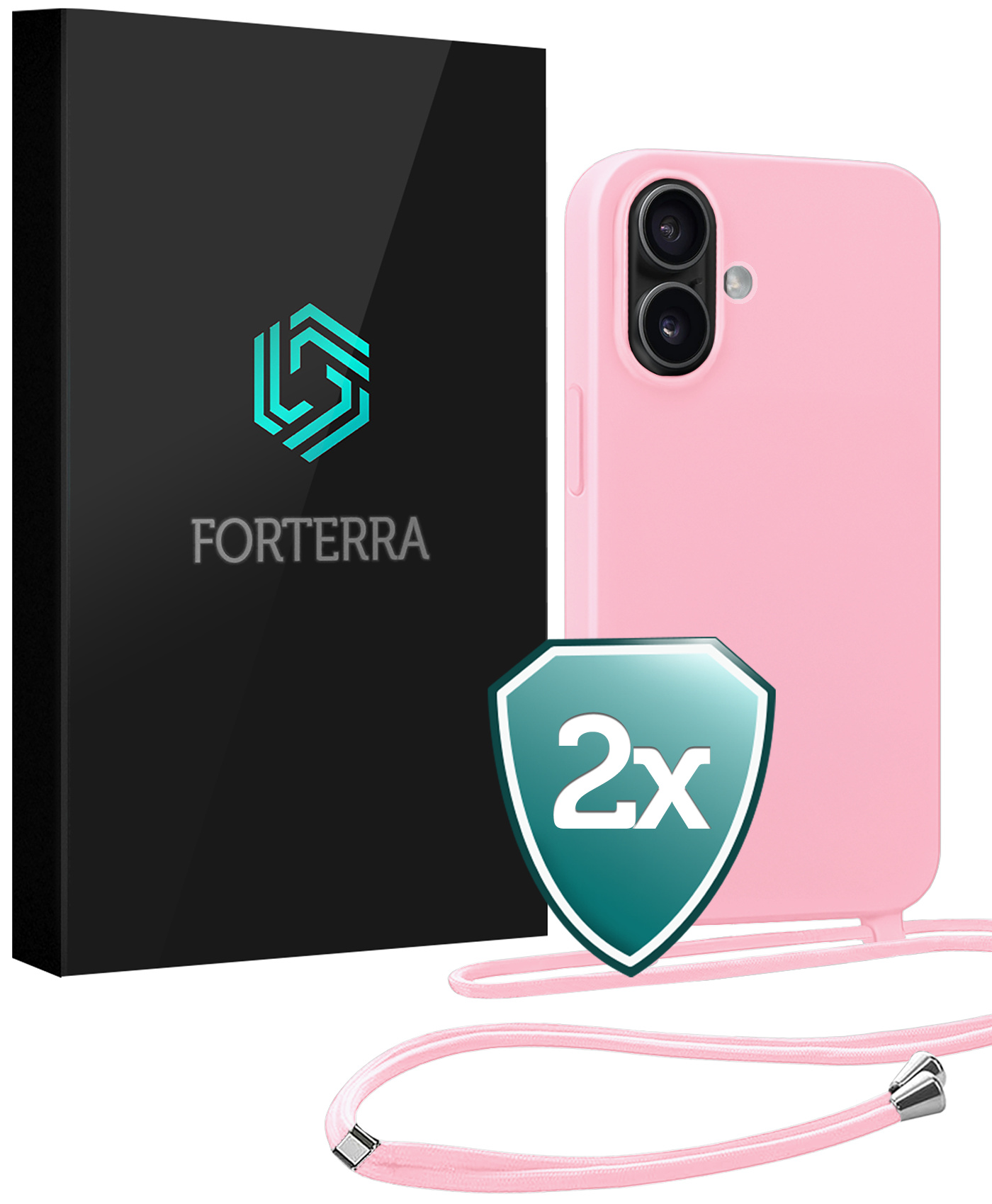 Forterra Forterra iPhone 17 Hoesje met Koord - Lichtroze - 2 PACK
