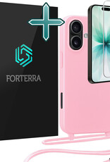 Forterra Forterra iPhone 17 Hoesje met Koord Met Screenprotector - Lichtroze