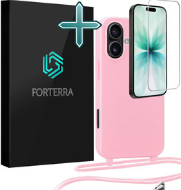 Forterra Forterra iPhone 17 Hoesje met Koord Met Screenprotector - Lichtroze