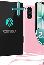 Forterra Forterra iPhone 17 Hoesje met Koord Met 2x Screenprotector - Lichtroze