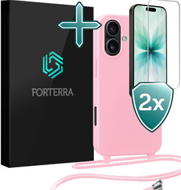 Forterra Forterra iPhone 17 Hoesje met Koord Met 2x Screenprotector - Lichtroze