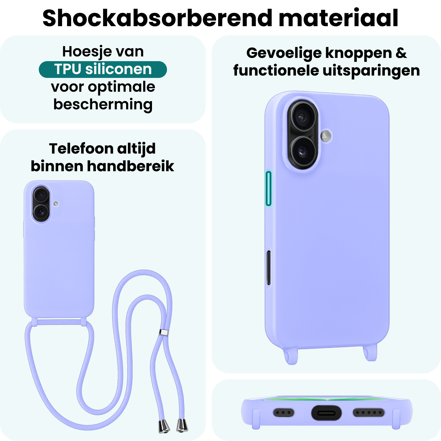 Forterra Forterra iPhone 17 Hoesje met Koord - Lila - 2 PACK