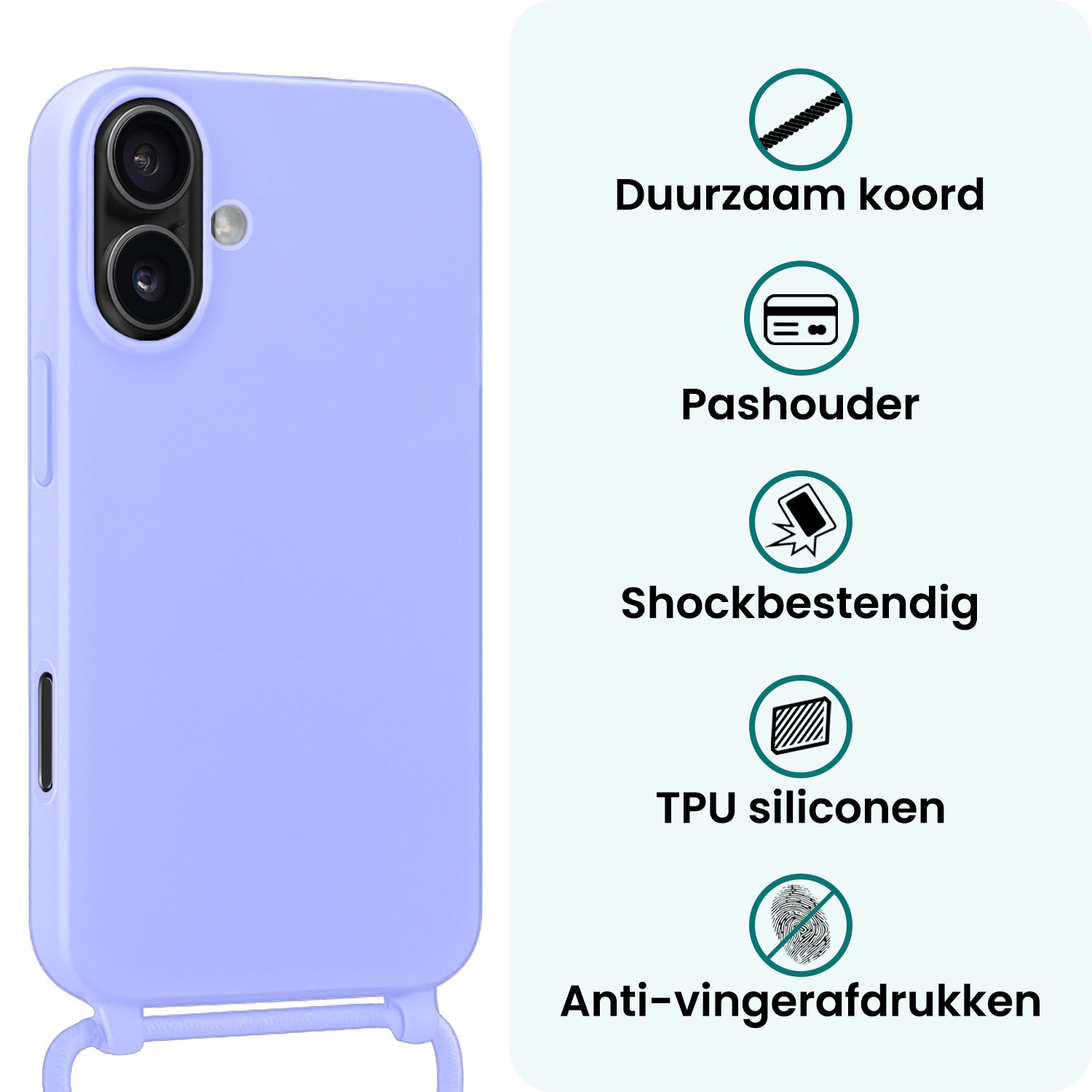 Forterra Forterra iPhone 17 Hoesje met Koord Met Screenprotector - Lila