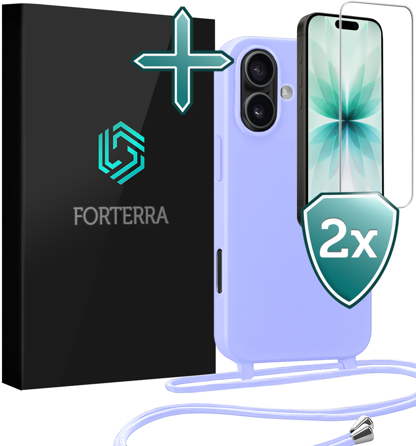 Forterra Forterra iPhone 17 Hoesje met Koord Met 2x Screenprotector - Lila