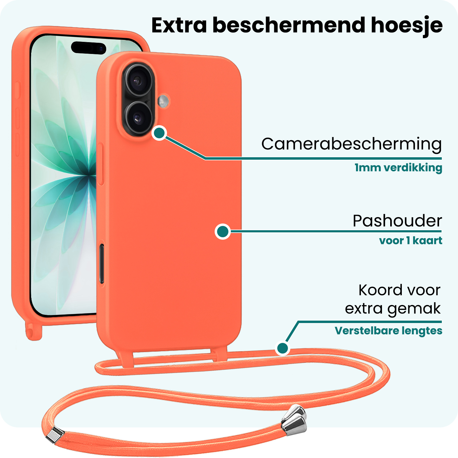 Forterra Forterra iPhone 17 Hoesje met Koord - Papaya - 2 PACK
