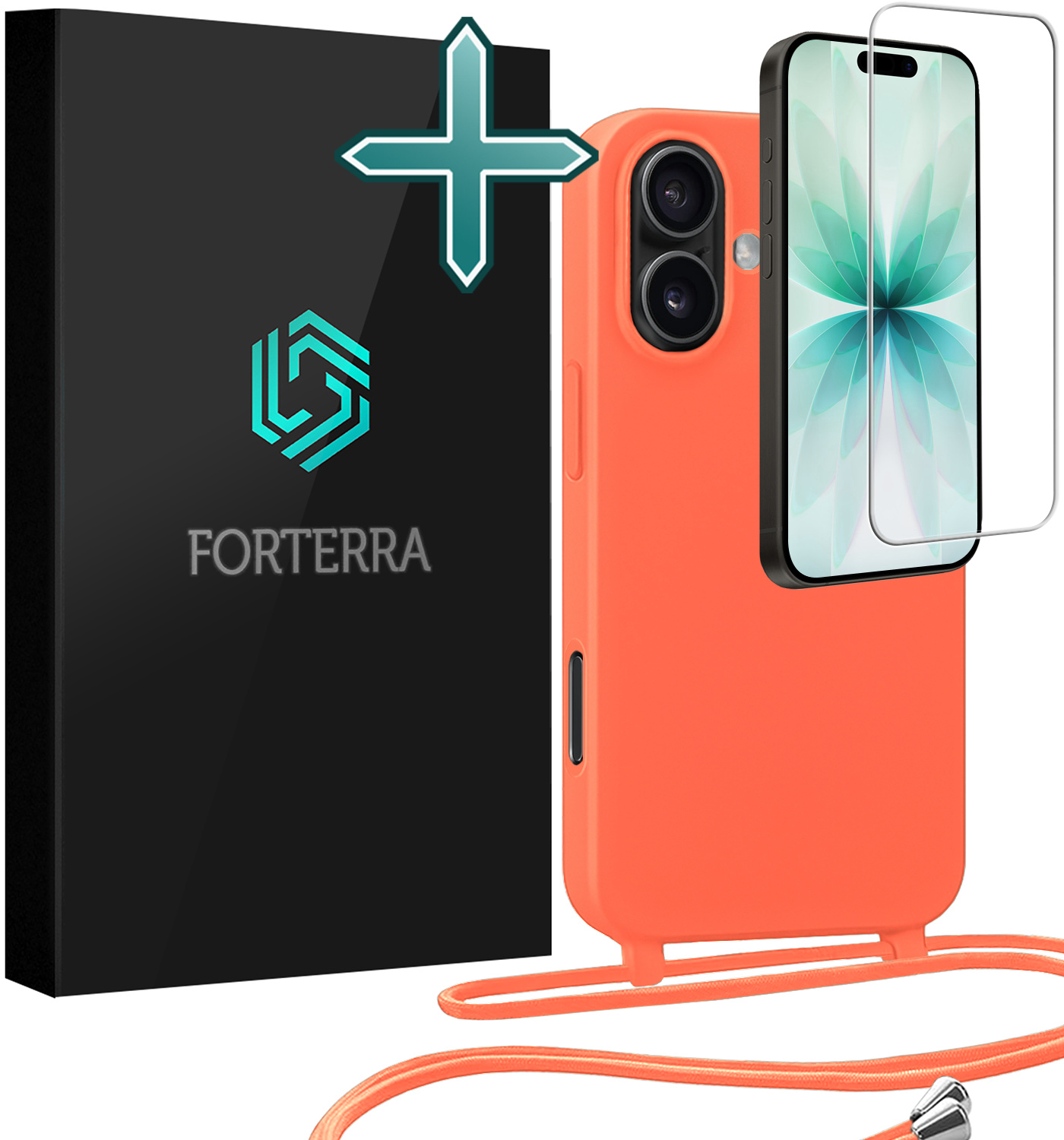 Forterra Forterra iPhone 17 Hoesje met Koord Met Screenprotector - Papaya