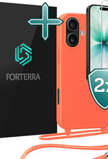 Forterra Forterra iPhone 17 Hoesje met Koord Met 2x Screenprotector - Papaya