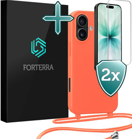 Forterra Forterra iPhone 17 Hoesje met Koord Met 2x Screenprotector - Papaya