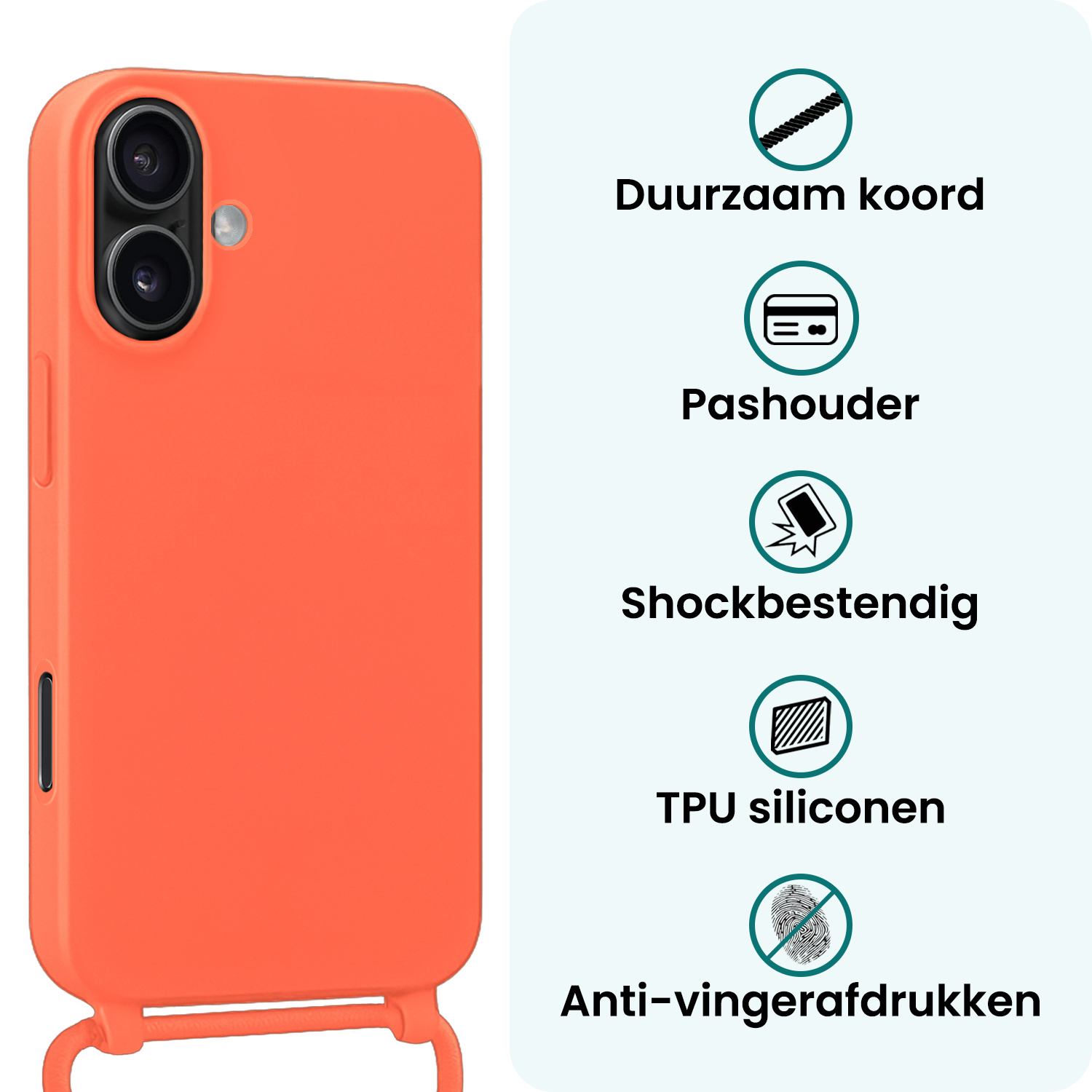 Forterra Forterra iPhone 17 Hoesje met Koord Met 2x Screenprotector - Papaya