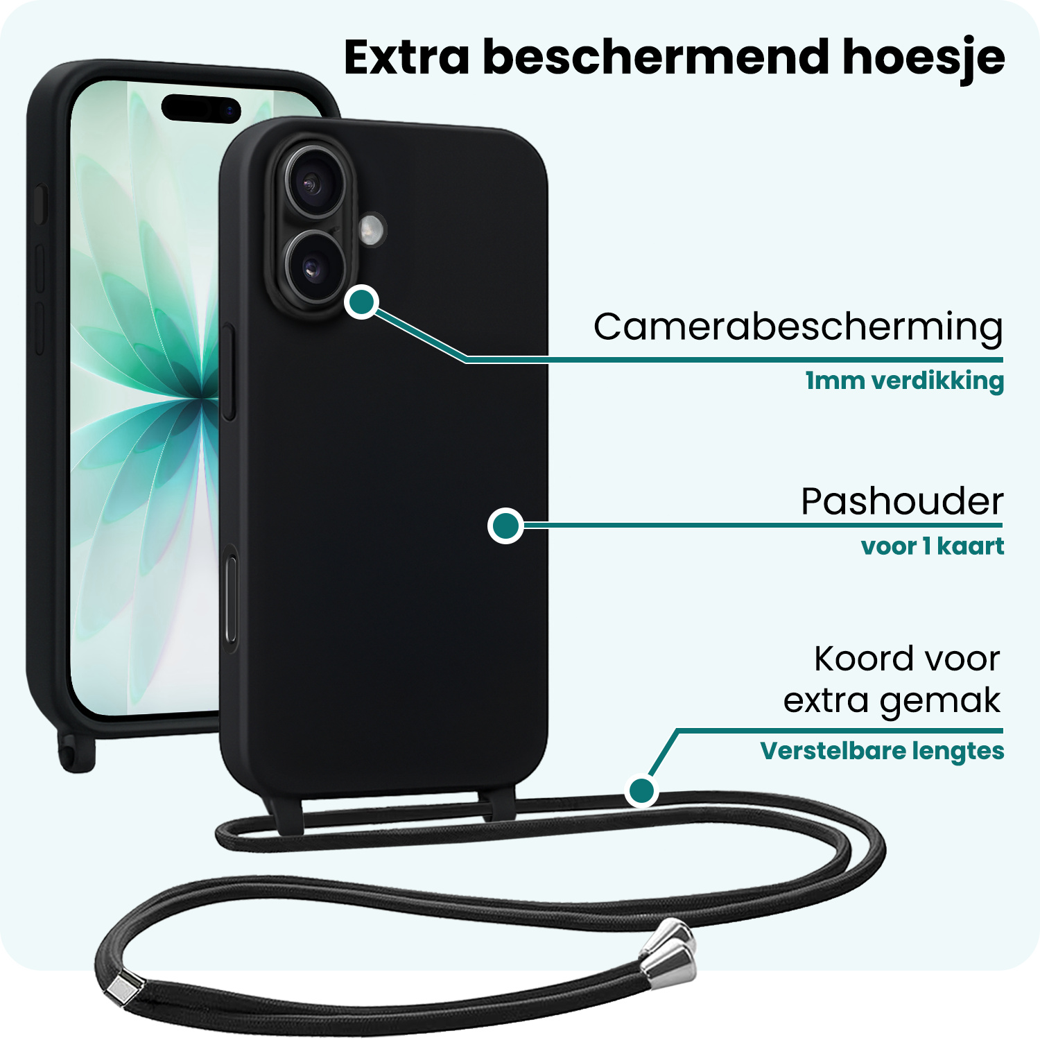 Forterra Forterra iPhone 17 Hoesje met Koord - Zwart