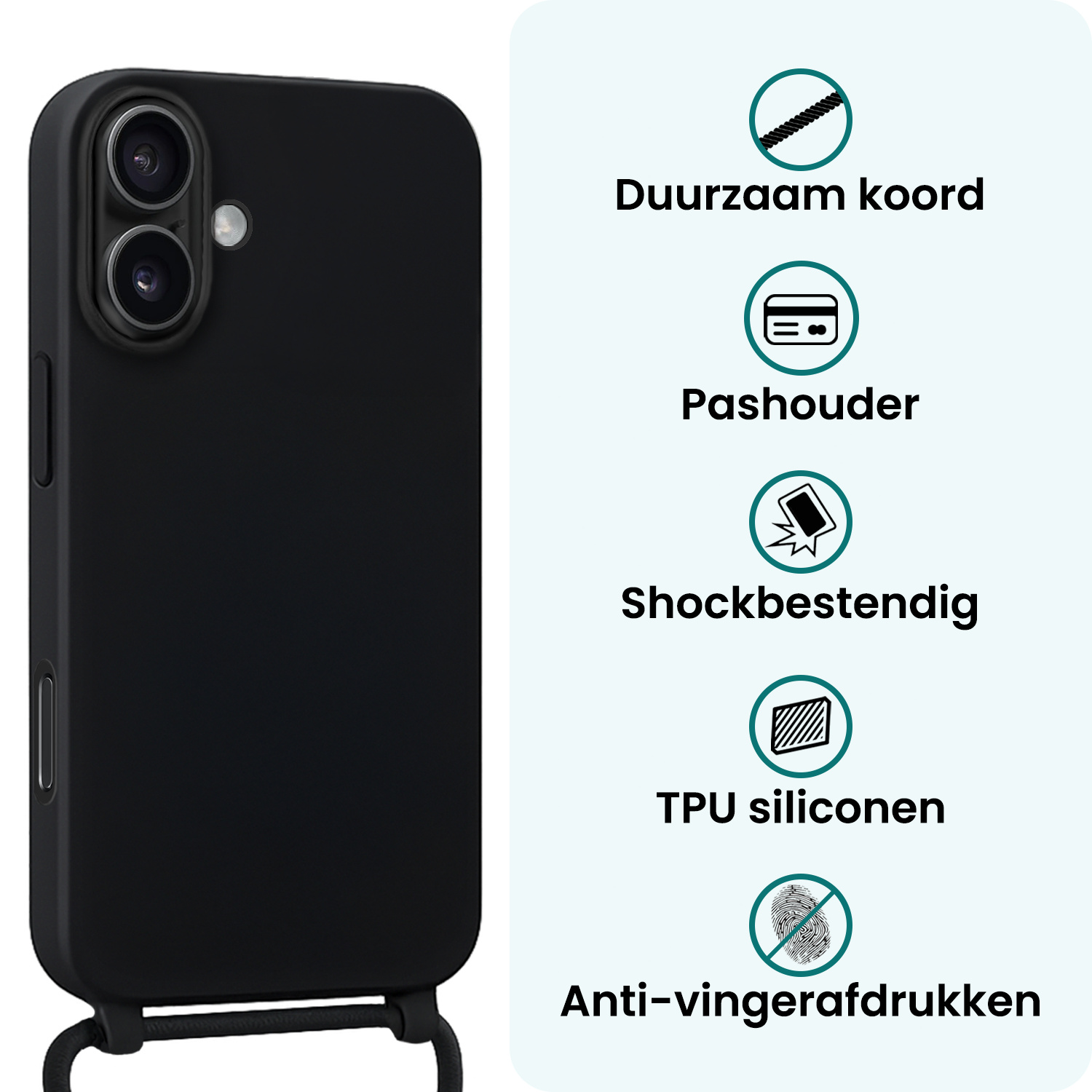 Forterra Forterra iPhone 17 Hoesje met Koord Met 2x Screenprotector - Zwart