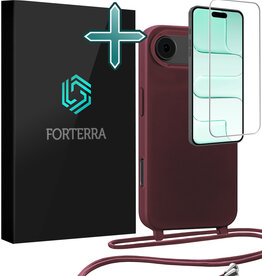 Forterra Forterra iPhone Air Hoesje met Koord Met Screenprotector - Aubergine