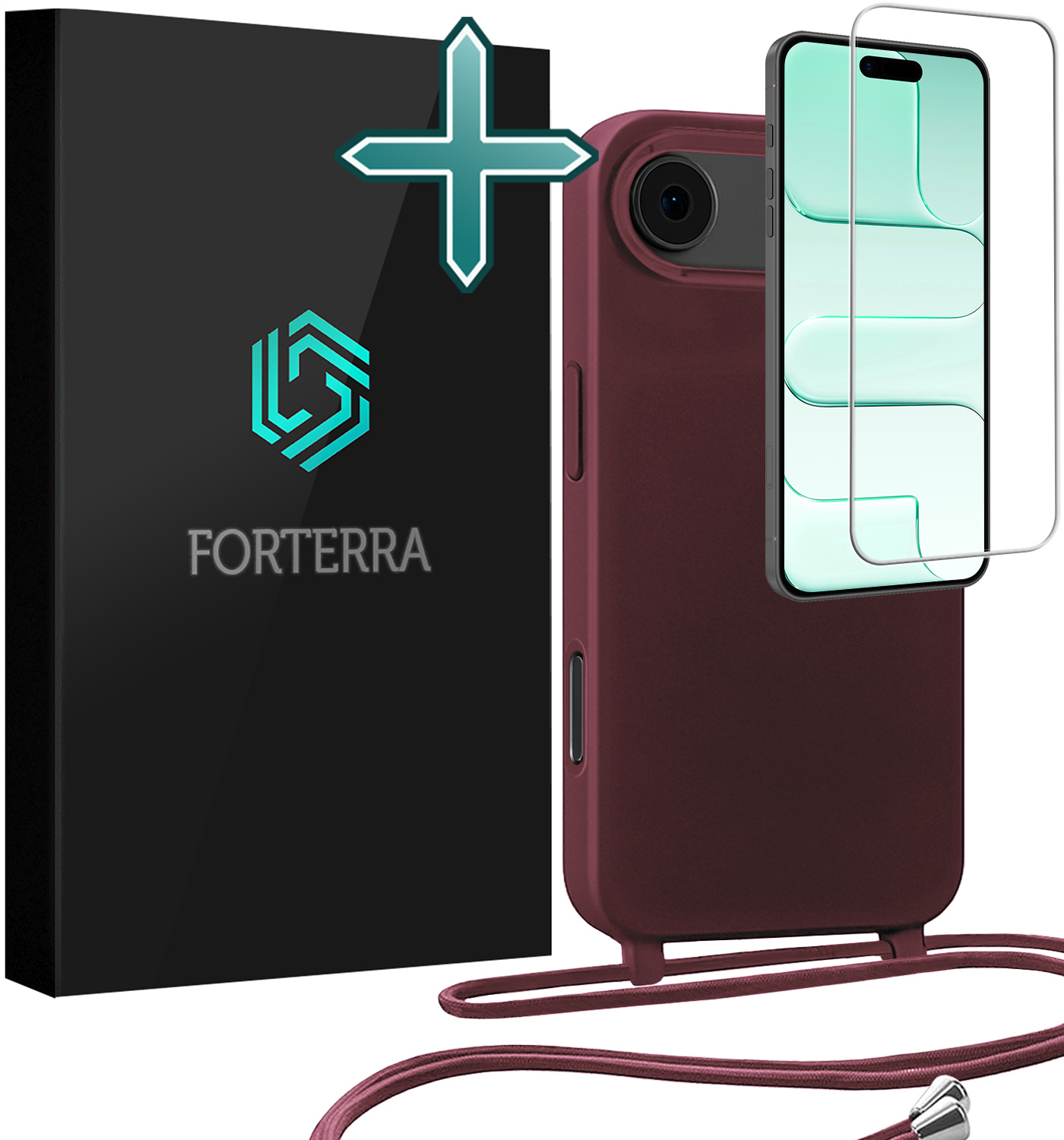 Forterra Forterra iPhone Air Hoesje met Koord Met Screenprotector - Aubergine