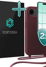 Forterra Forterra iPhone Air Hoesje met Koord Met 2x Screenprotector - Aubergine