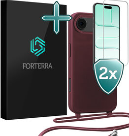 Forterra Forterra iPhone Air Hoesje met Koord Met 2x Screenprotector - Aubergine