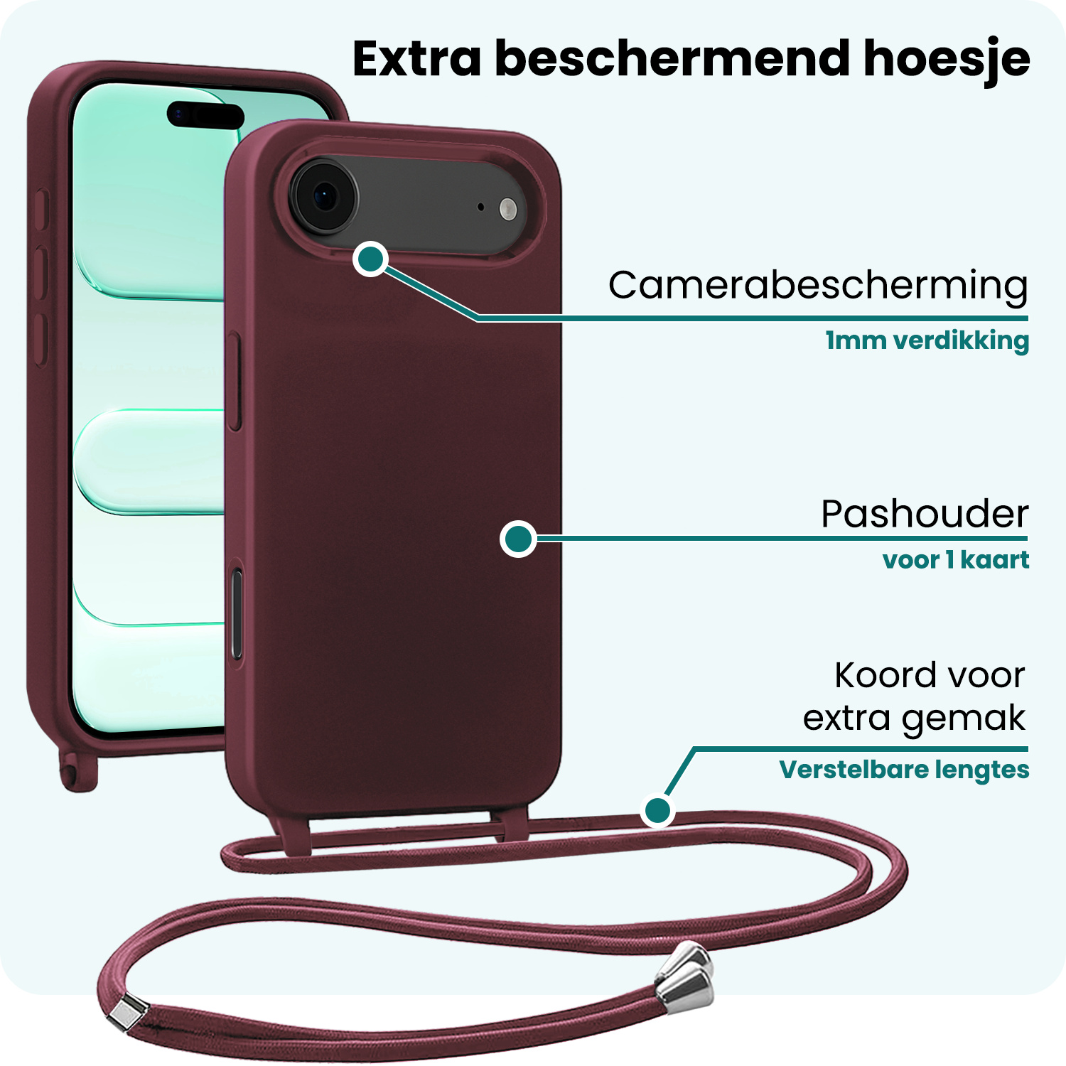 Forterra Forterra iPhone Air Hoesje met Koord Met 2x Screenprotector - Aubergine
