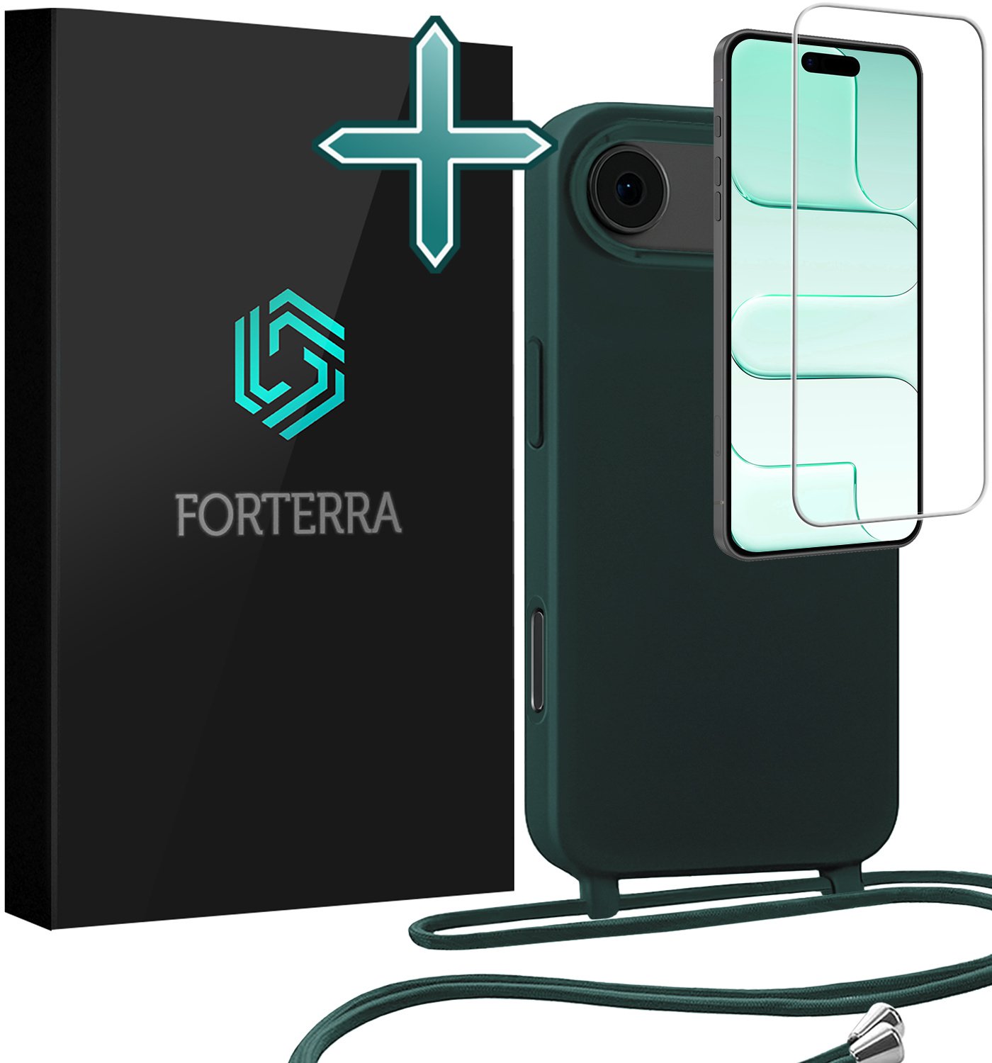 Forterra Forterra iPhone Air Hoesje met Koord Met Screenprotector - Donkergroen