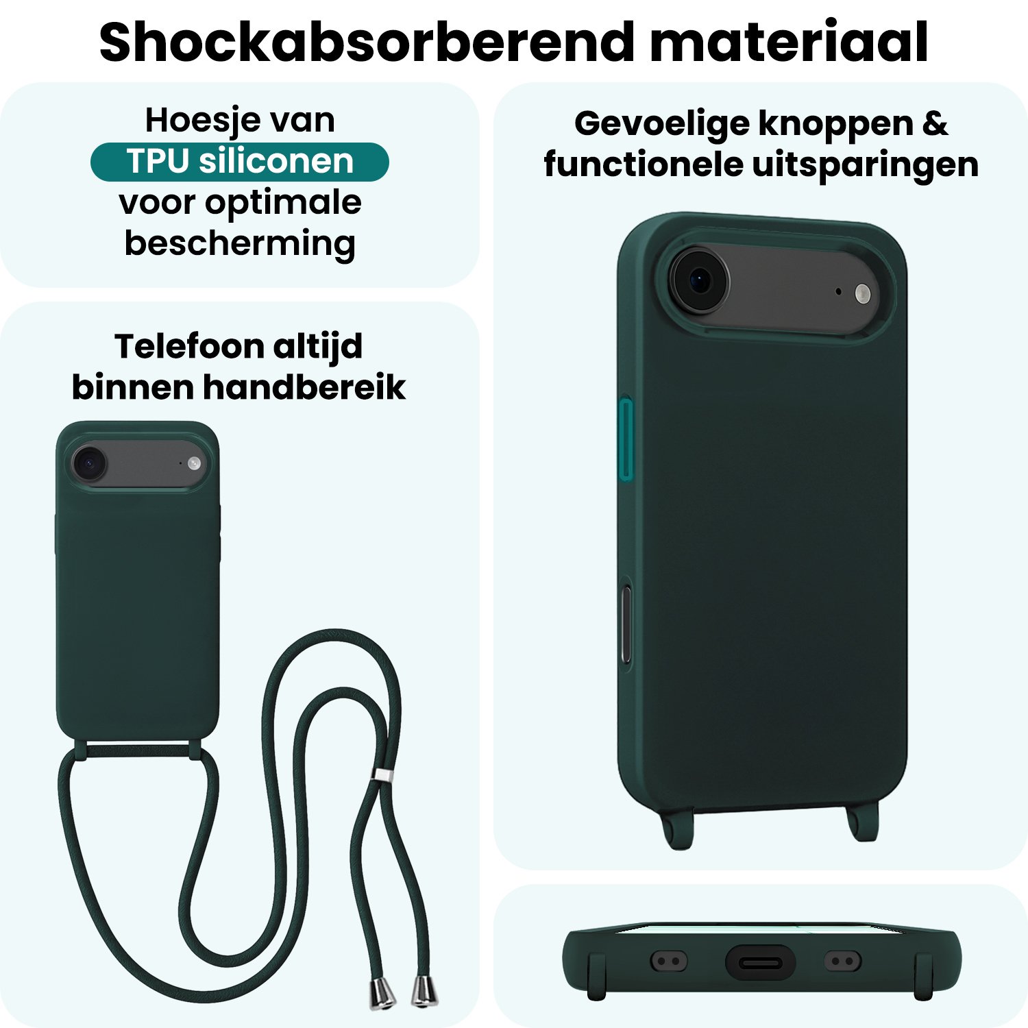 Forterra Forterra iPhone Air Hoesje met Koord Met Screenprotector - Donkergroen
