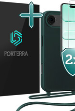Forterra Forterra iPhone Air Hoesje met Koord Met 2x Screenprotector - Donkergroen