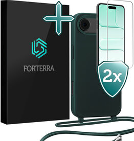 Forterra Forterra iPhone Air Hoesje met Koord Met 2x Screenprotector - Donkergroen