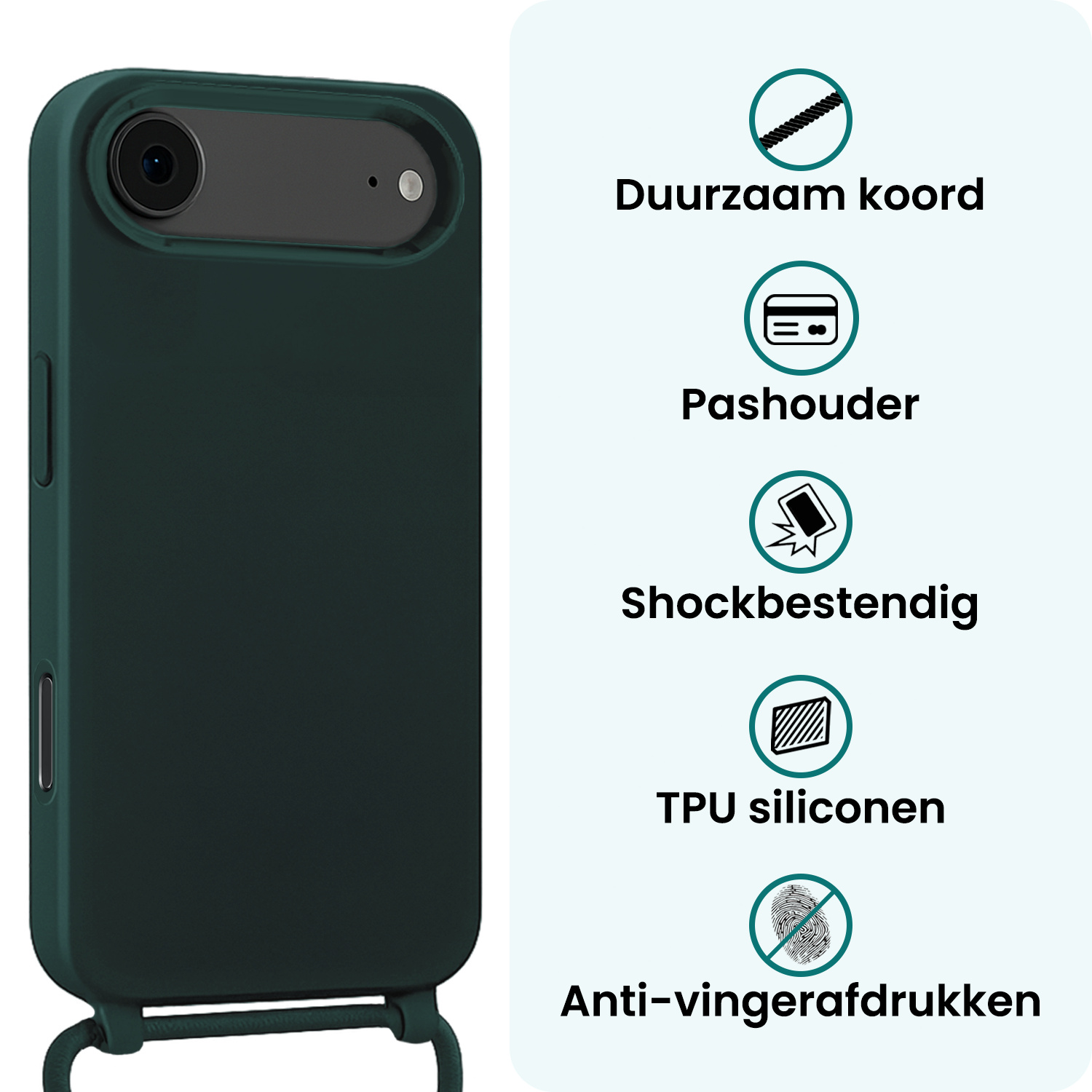 Forterra Forterra iPhone Air Hoesje met Koord Met 2x Screenprotector - Donkergroen