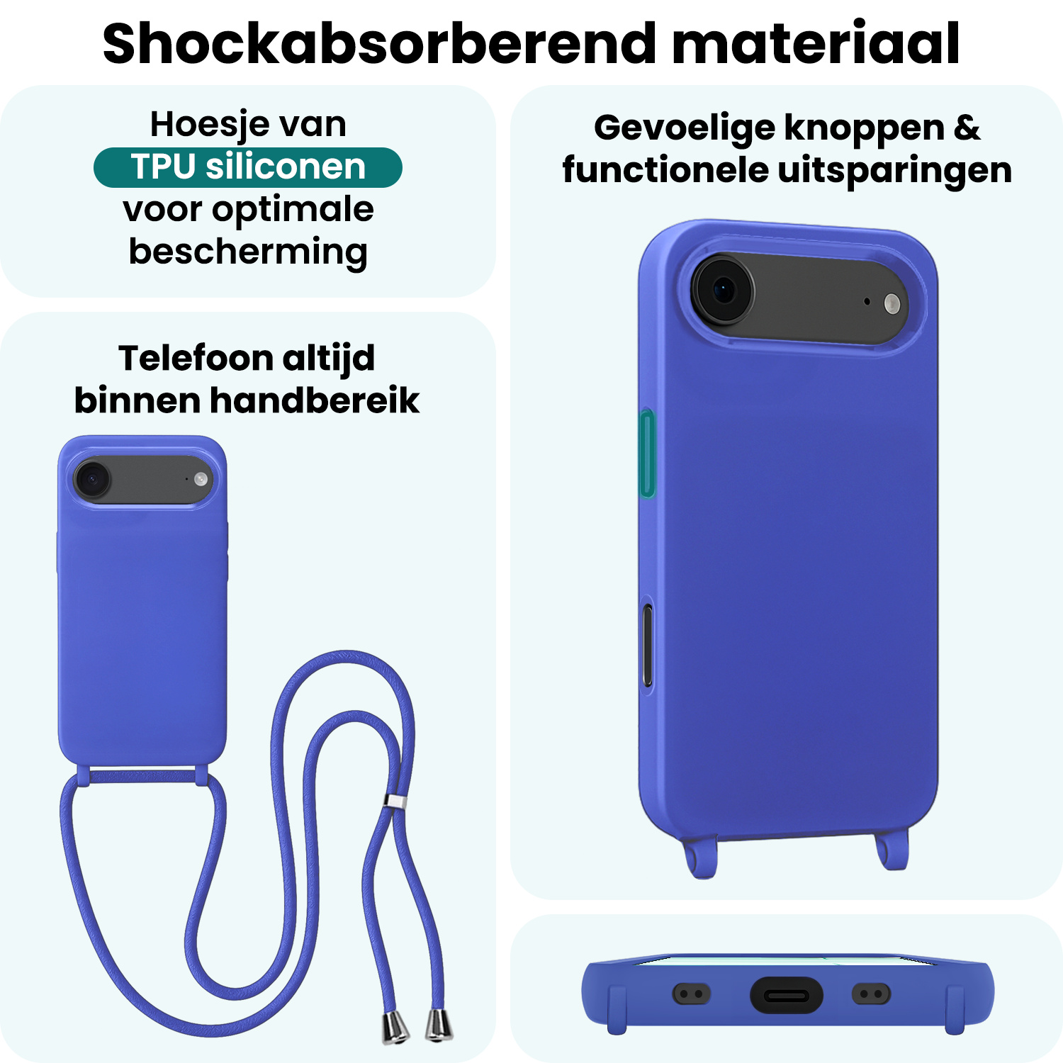 Forterra Forterra iPhone Air Hoesje met Koord - Fel Blauw - 2 PACK