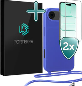 Forterra Forterra iPhone Air Hoesje met Koord Met 2x Screenprotector - Fel Blauw
