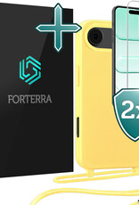 Forterra Forterra iPhone Air Hoesje met Koord Met 2x Screenprotector - Geel