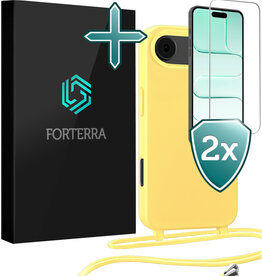 Forterra Forterra iPhone Air Hoesje met Koord Met 2x Screenprotector - Geel