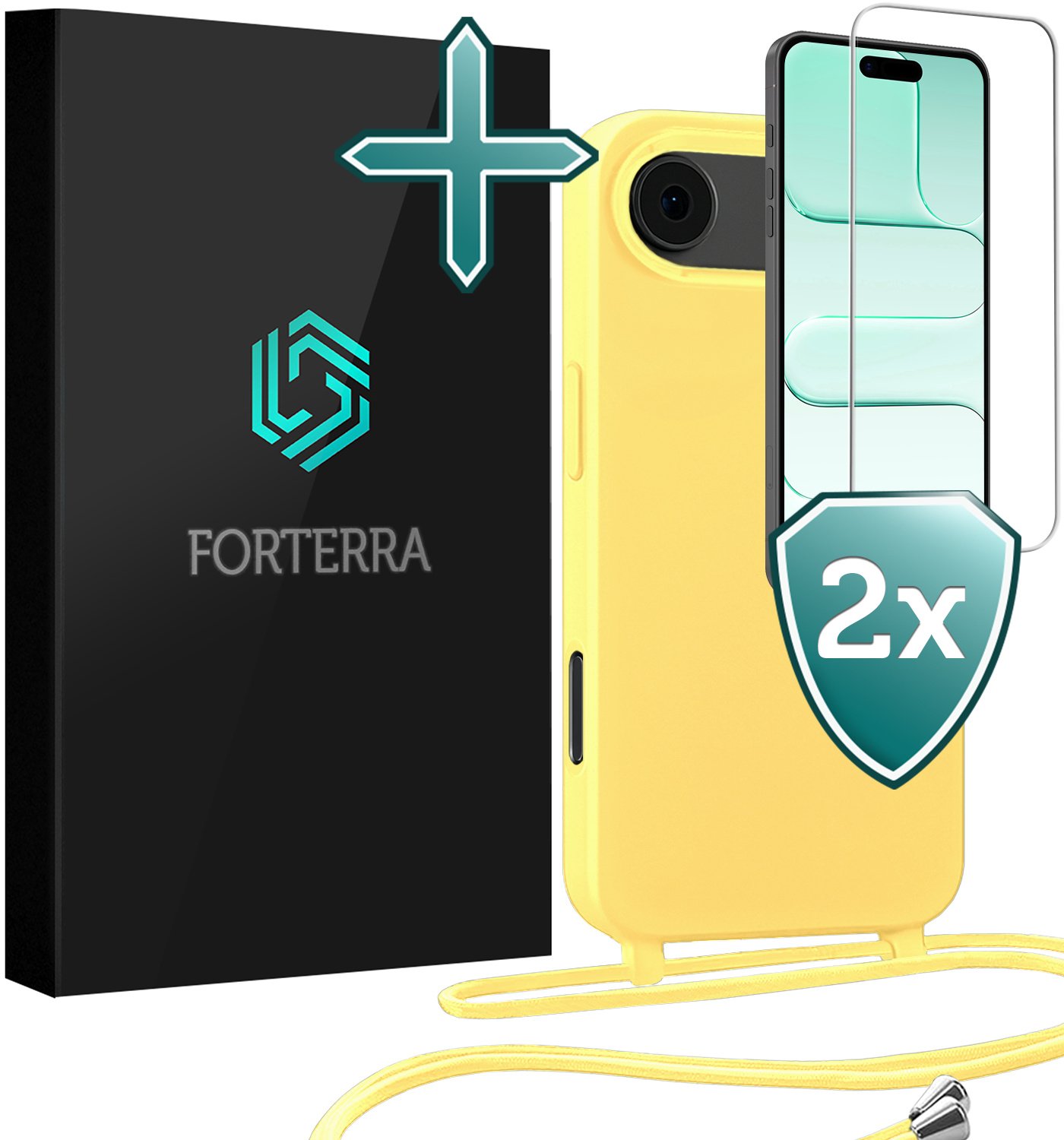 Forterra Forterra iPhone Air Hoesje met Koord Met 2x Screenprotector - Geel