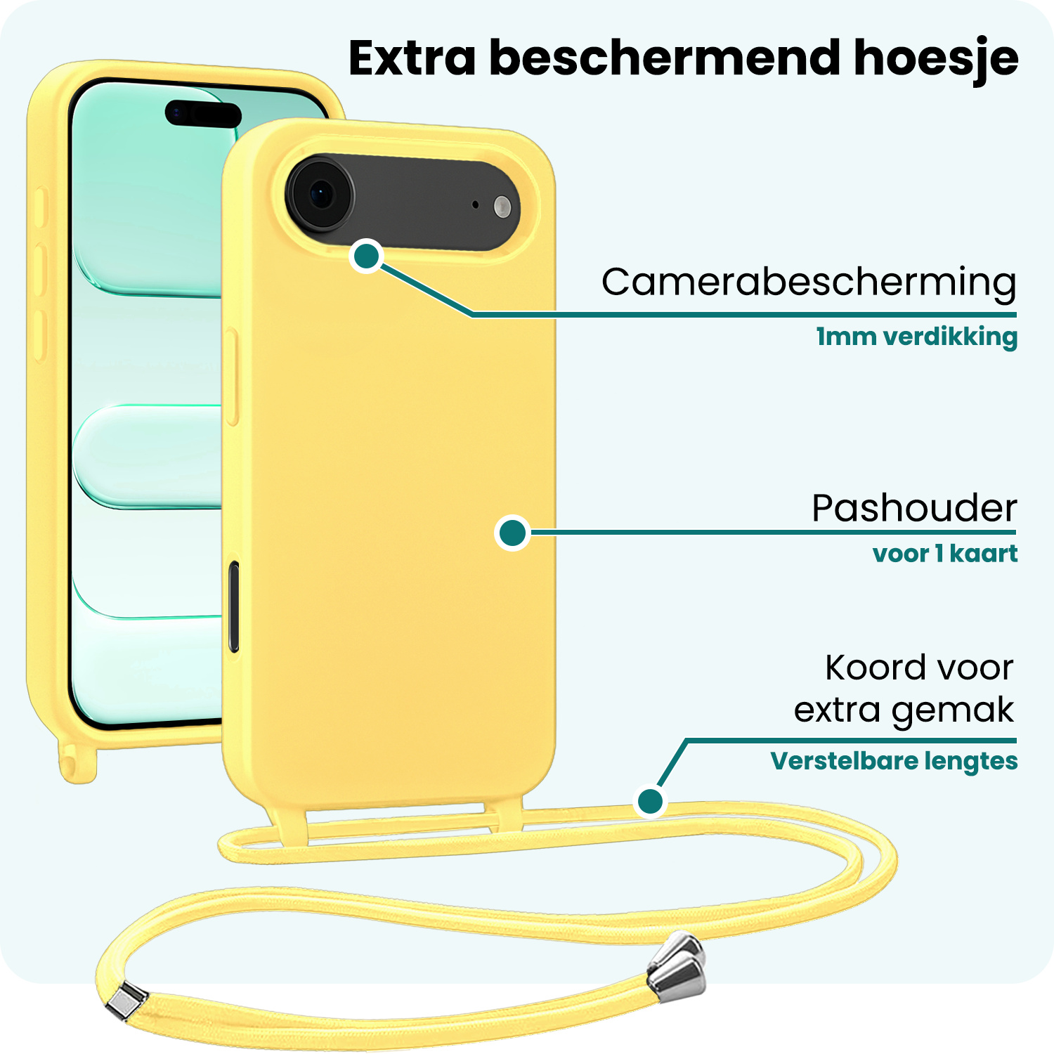 Forterra Forterra iPhone Air Hoesje met Koord Met 2x Screenprotector - Geel