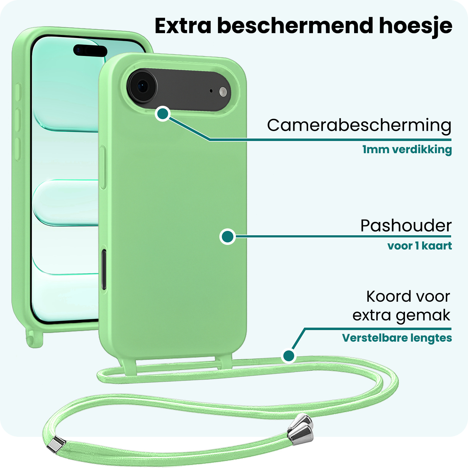 Forterra Forterra iPhone Air Hoesje met Koord Met 2x Screenprotector - Groen