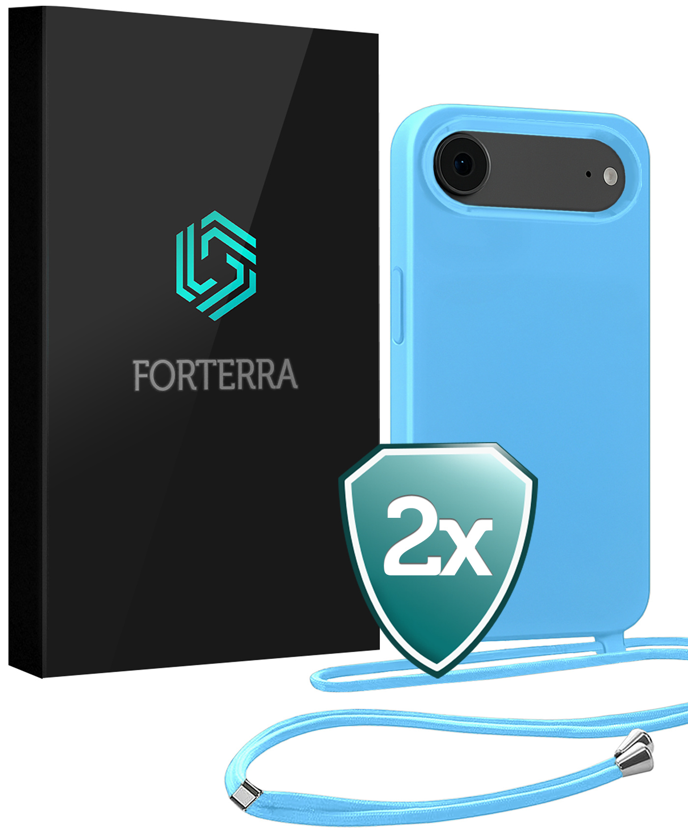 Forterra Forterra iPhone Air Hoesje met Koord - Lichtblauw - 2 PACK