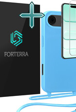 Forterra Forterra iPhone Air Hoesje met Koord Met Screenprotector - Lichtblauw