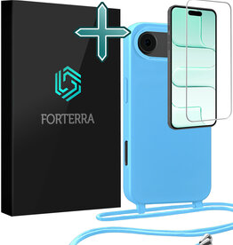 Forterra Forterra iPhone Air Hoesje met Koord Met Screenprotector - Lichtblauw