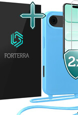 Forterra Forterra iPhone Air Hoesje met Koord Met 2x Screenprotector - Lichtblauw