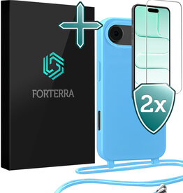 Forterra Forterra iPhone Air Hoesje met Koord Met 2x Screenprotector - Lichtblauw