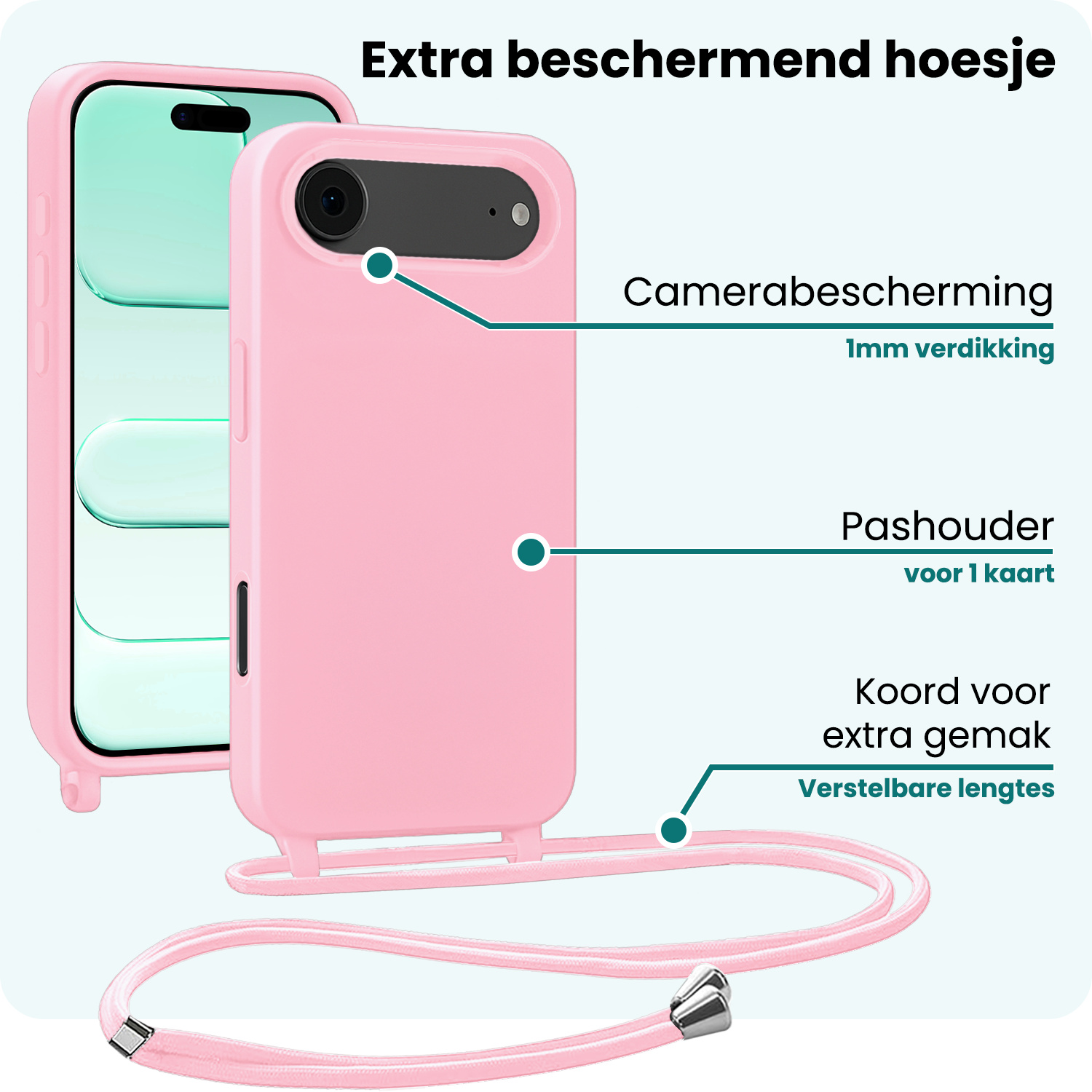 Forterra Forterra iPhone Air Hoesje met Koord - Lichtroze