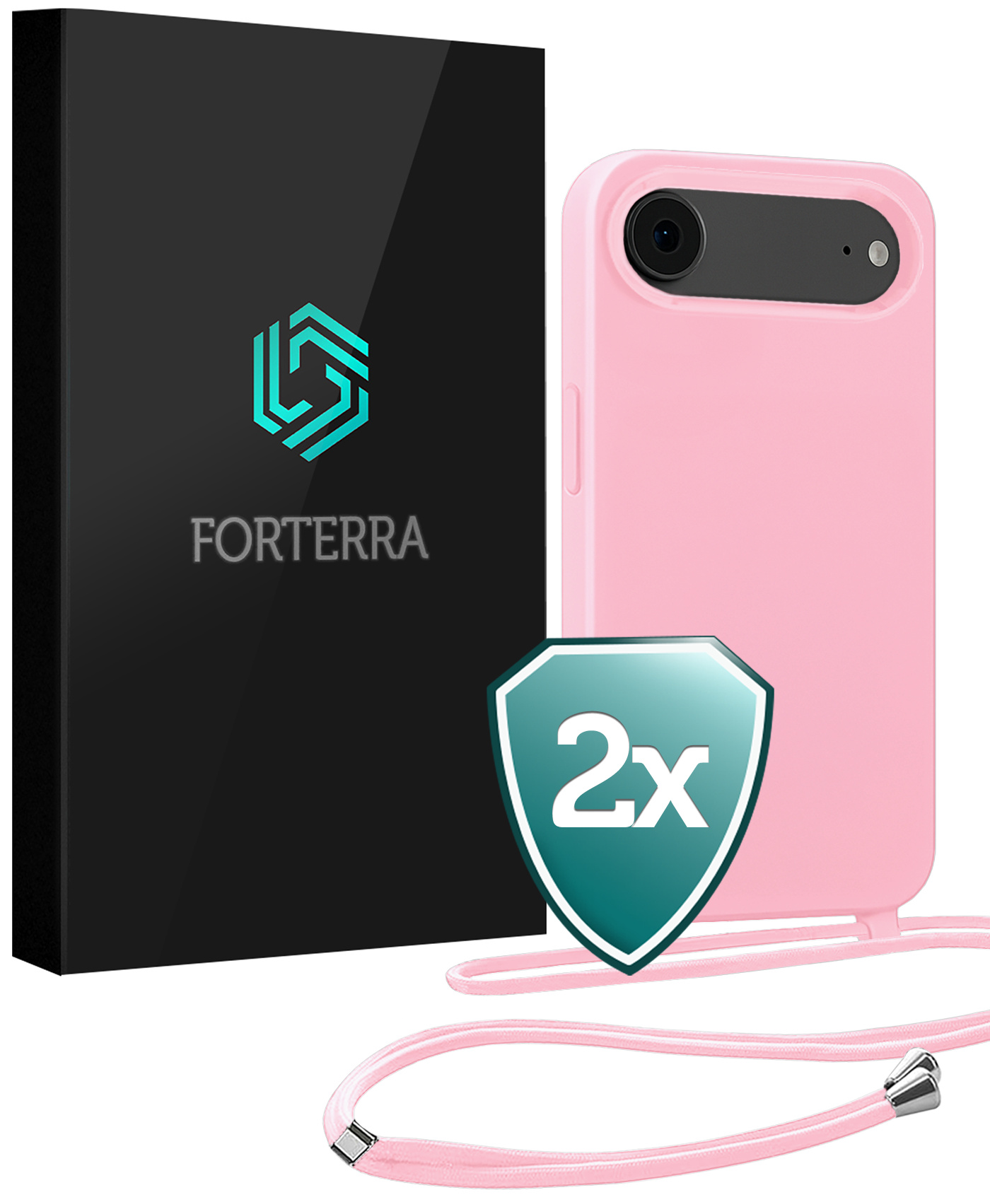 Forterra Forterra iPhone Air Hoesje met Koord - Lichtroze - 2 PACK