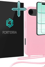 Forterra Forterra iPhone Air Hoesje met Koord Met Screenprotector - Lichtroze