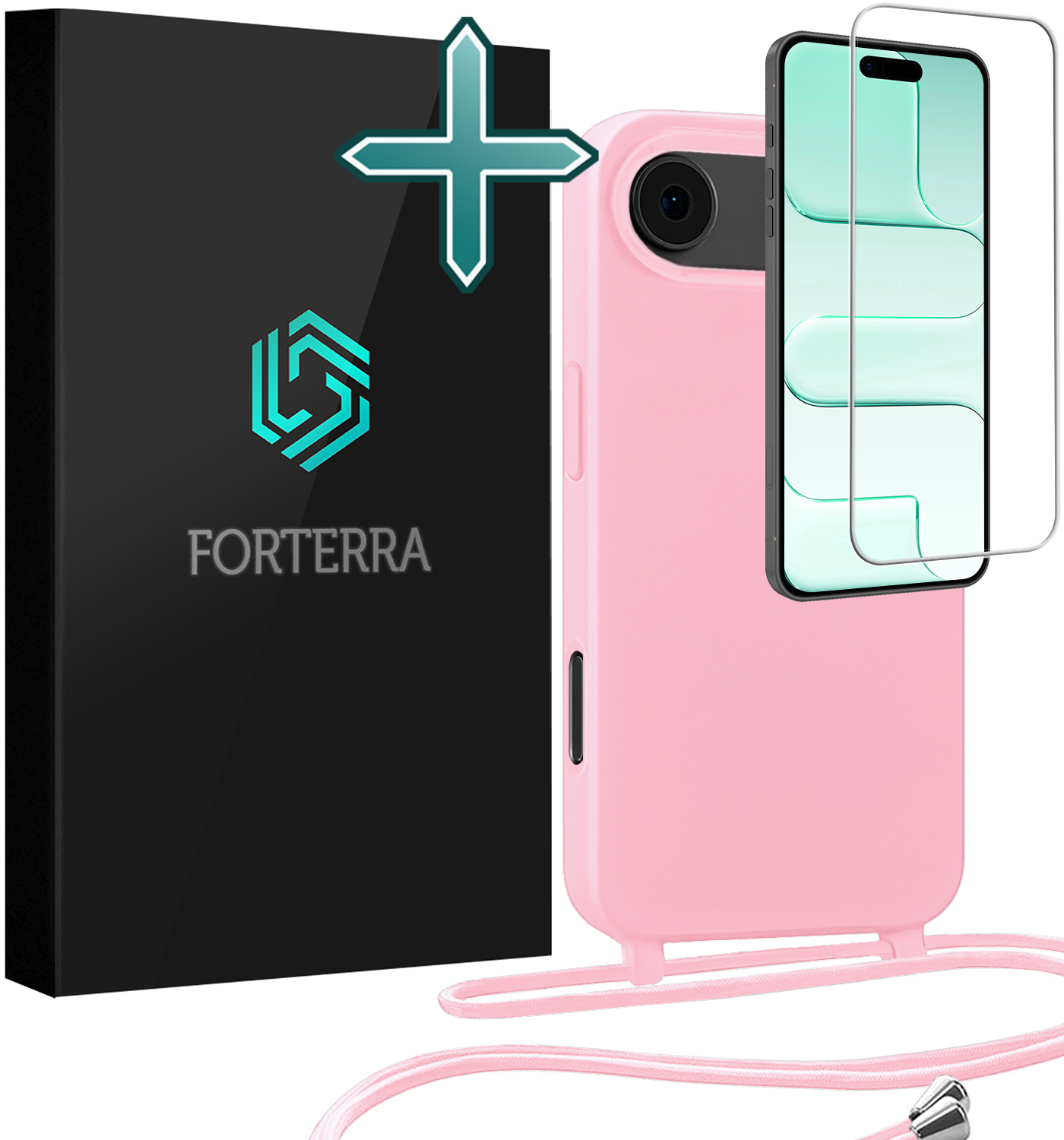 Forterra Forterra iPhone Air Hoesje met Koord Met Screenprotector - Lichtroze