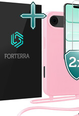 Forterra Forterra iPhone Air Hoesje met Koord Met 2x Screenprotector - Lichtroze