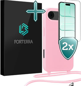 Forterra Forterra iPhone Air Hoesje met Koord Met 2x Screenprotector - Lichtroze
