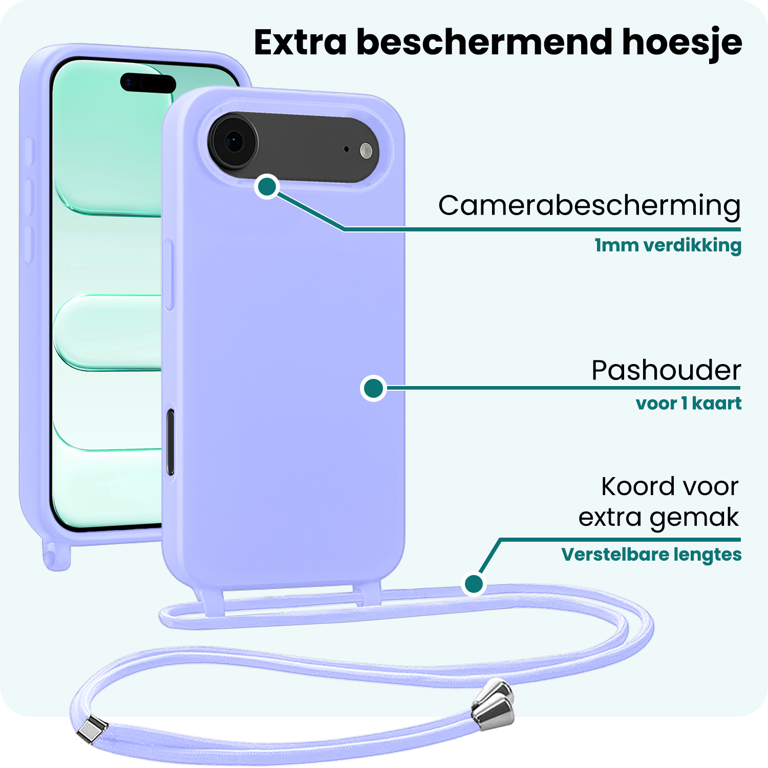 Forterra Forterra iPhone Air Hoesje met Koord Met 2x Screenprotector - Lila