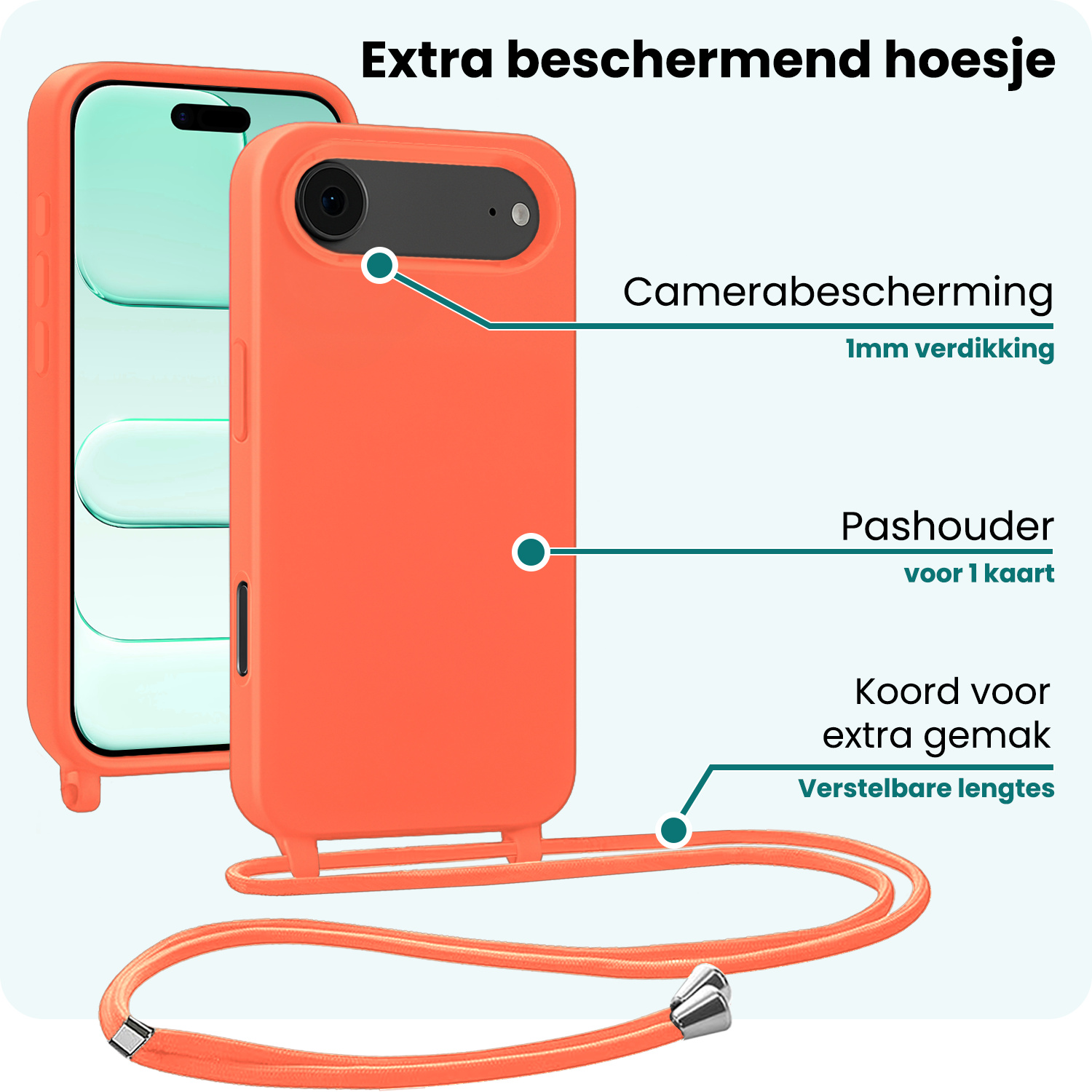 Forterra Forterra iPhone Air Hoesje met Koord - Papaya - 2 PACK