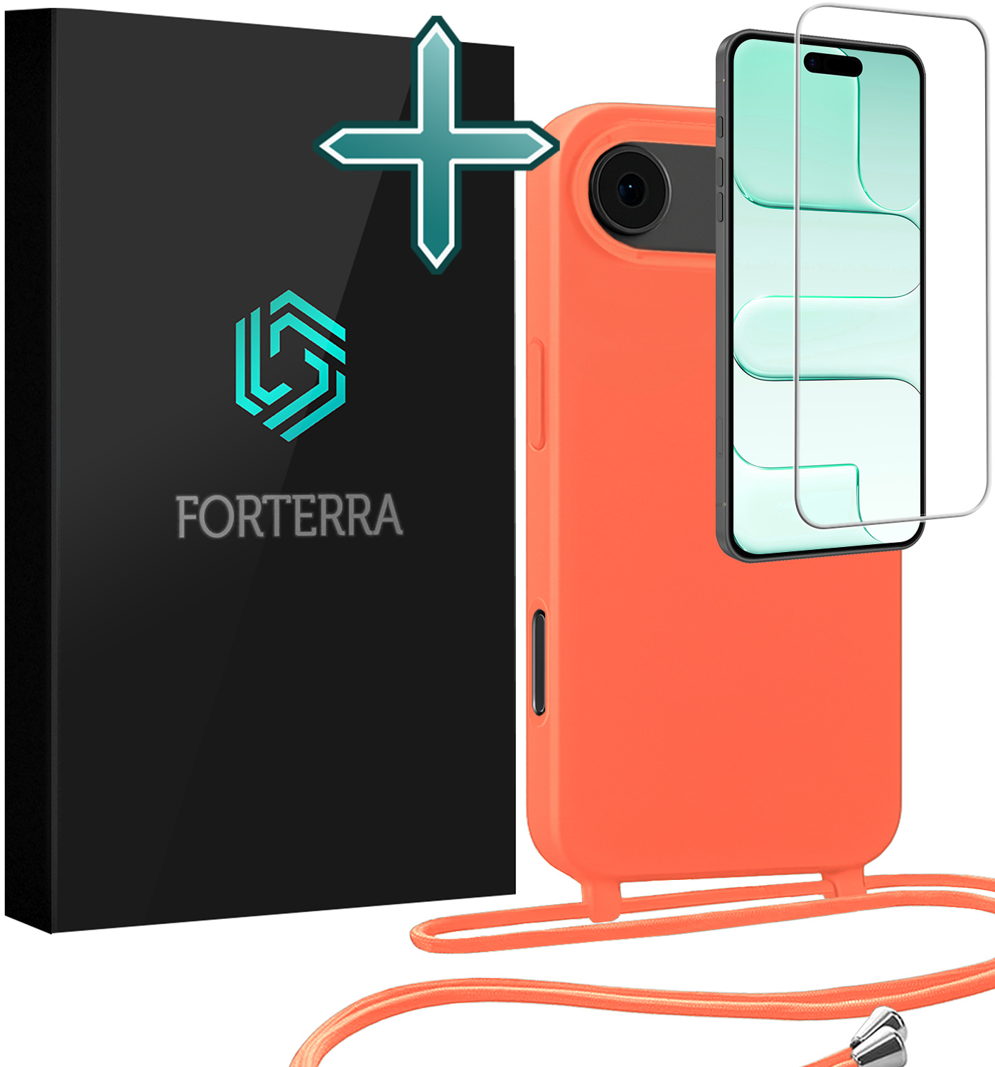 Forterra Forterra iPhone Air Hoesje met Koord Met Screenprotector - Papaya